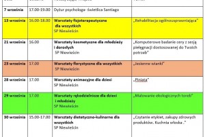 Terminarz zajęć we wrześniu